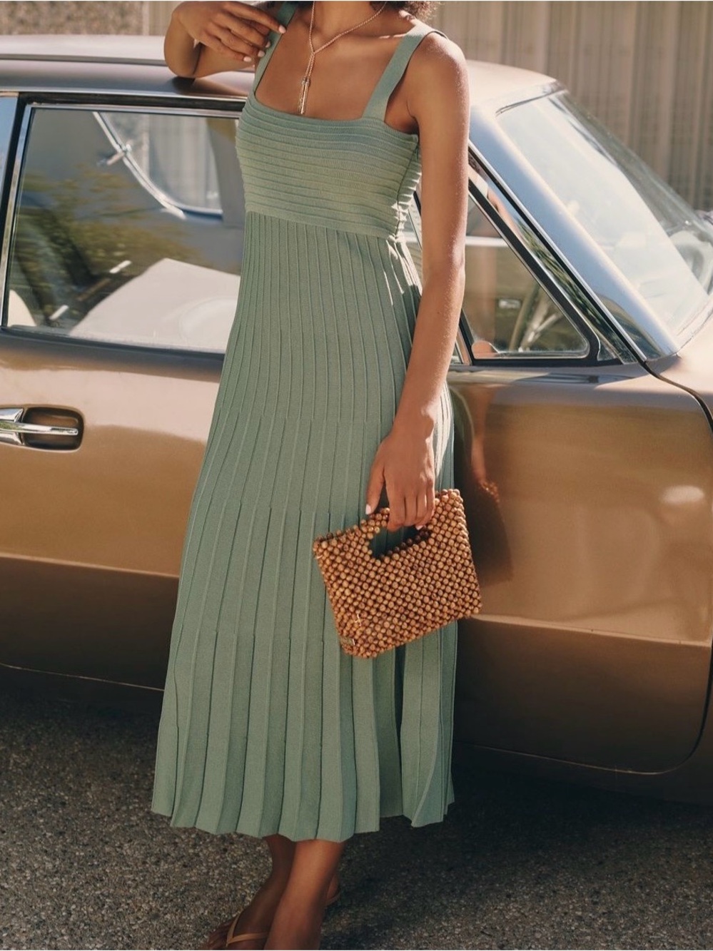 NWT Anthropologie Maeve Pleated Midi Sweater Dress in Green